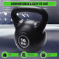 16kg concrete kettlebell for strength training, displayed on a gym floor, ideal for home fitness and weightlifting exercises.
