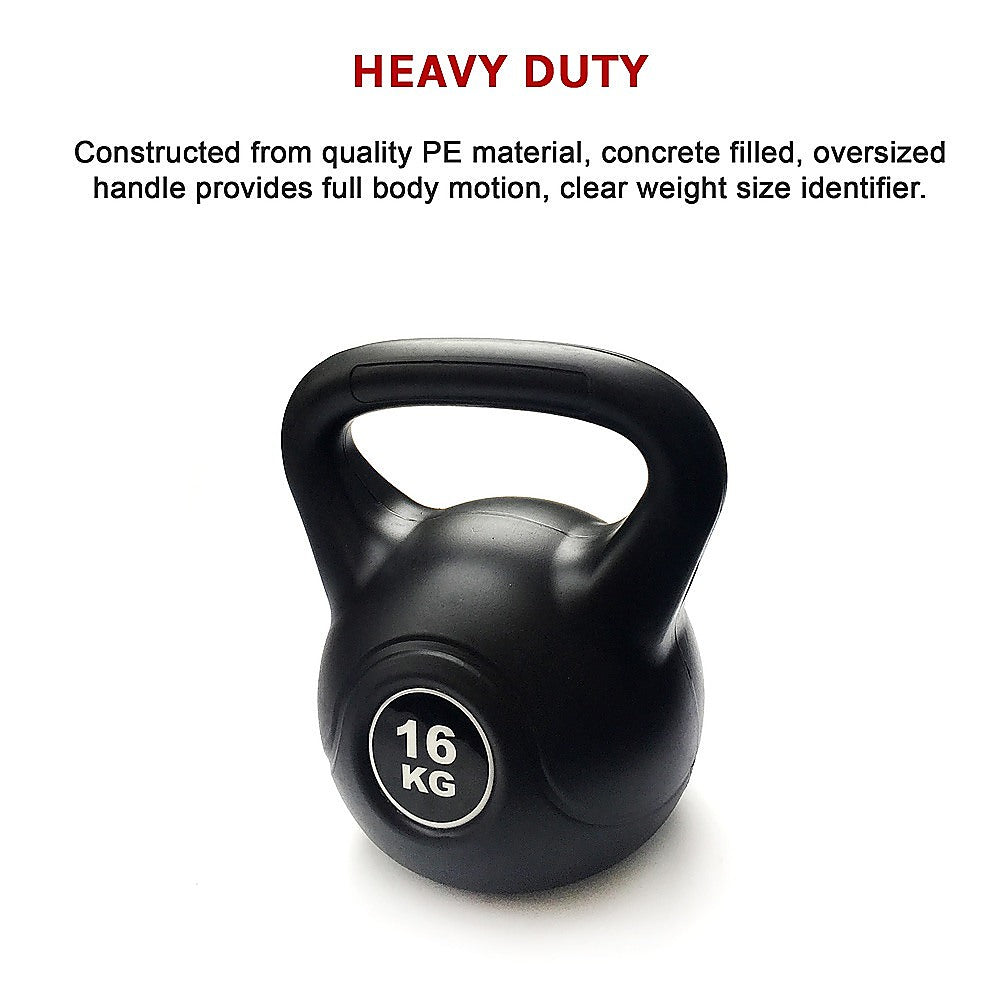 16kg concrete kettlebell from Online Fitness Depot for strength training, shown on a gym floor for home fitness workouts.