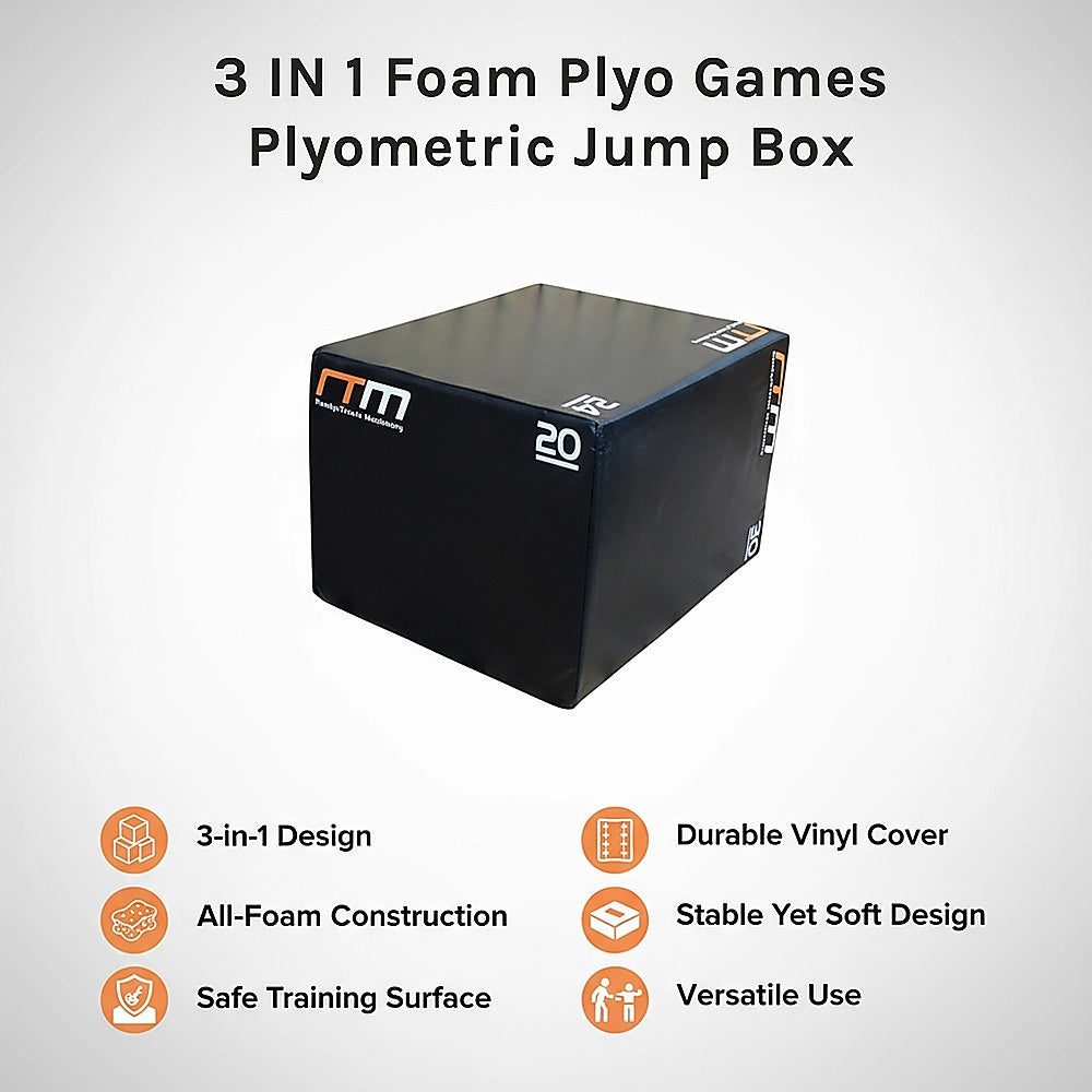 3-in-1 foam plyo jump box for exercise and fitness, featuring adjustable height for plyometric training, by Online Fitness Depot.