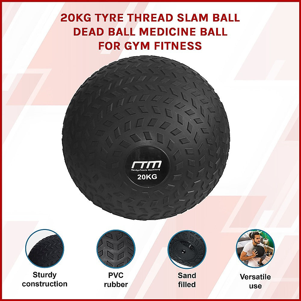 20kg Tyre Thread Slam Ball for gym fitness, durable medicine ball used for strength training and functional workouts.