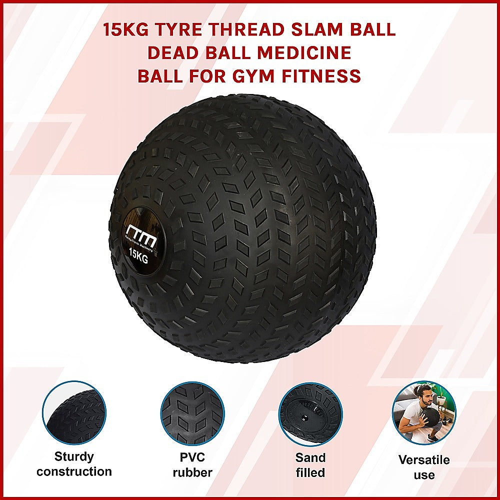 15kg Tyre Thread Slam Ball from Online Fitness Depot, durable medicine ball for gym fitness and weightlifting exercises.