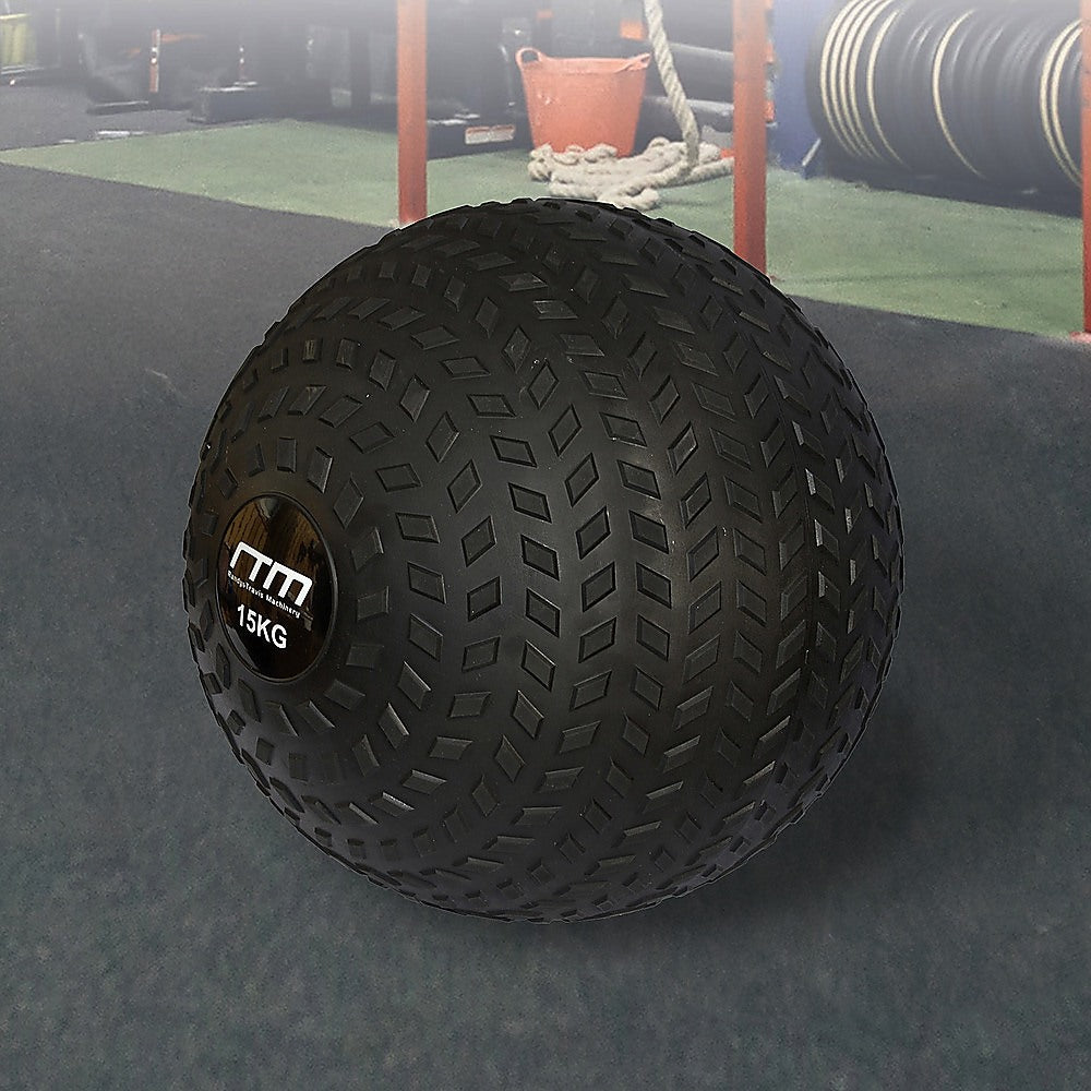 15kg Online Fitness Depot tyre thread slam ball for gym workouts, used for exercise and weightlifting training.