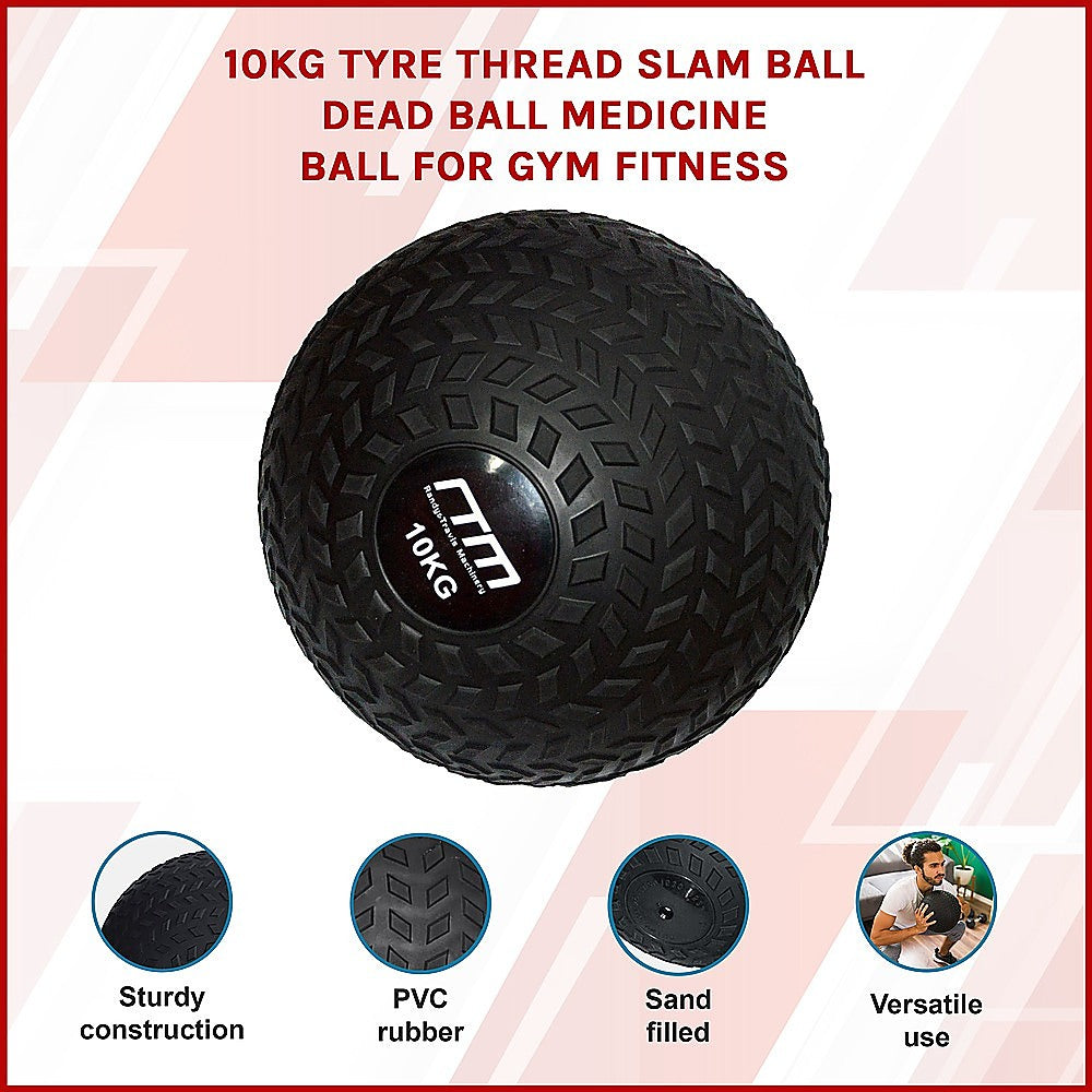 10kg Tyre Thread Slam Ball by Online Fitness Depot for gym workouts, featuring durable construction and suitable for fitness training.
