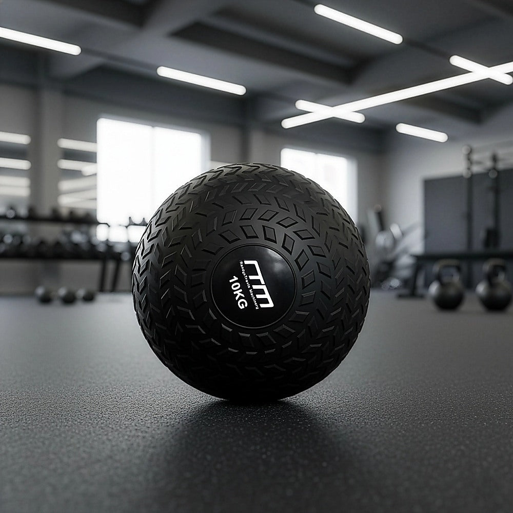 10kg Online Fitness Depot medicine ball for gym exercises, featuring durable tyre thread design for fitness and strength training.