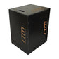 Black 3-in-1 wood plyo jump box for exercise and fitness, featuring multiple height options for plyometric training.