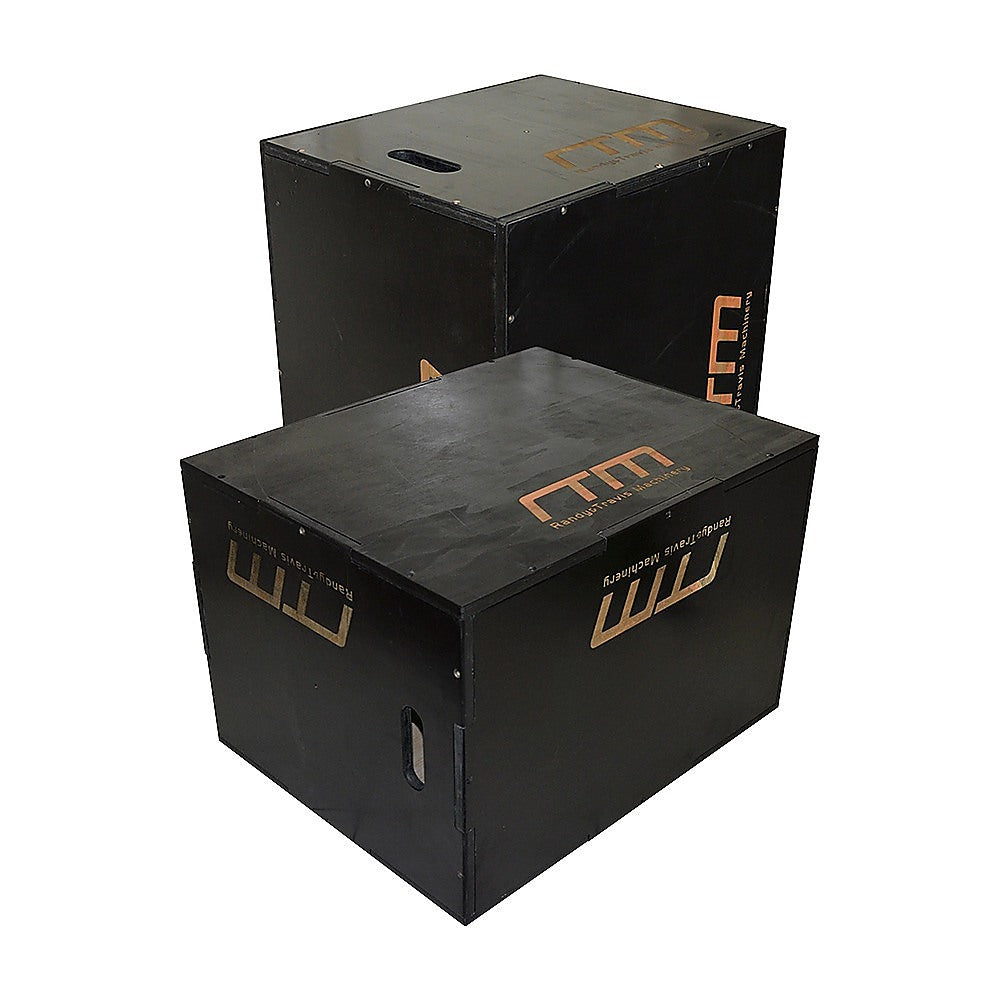 Black 3-in-1 plyometric jump box from Online Fitness Depot, used for exercise and plyometric training in gym and fitness routines