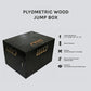 Black wood plyometric jump box for exercise and fitness, featuring 3-in-1 design for versatile plyo workouts.