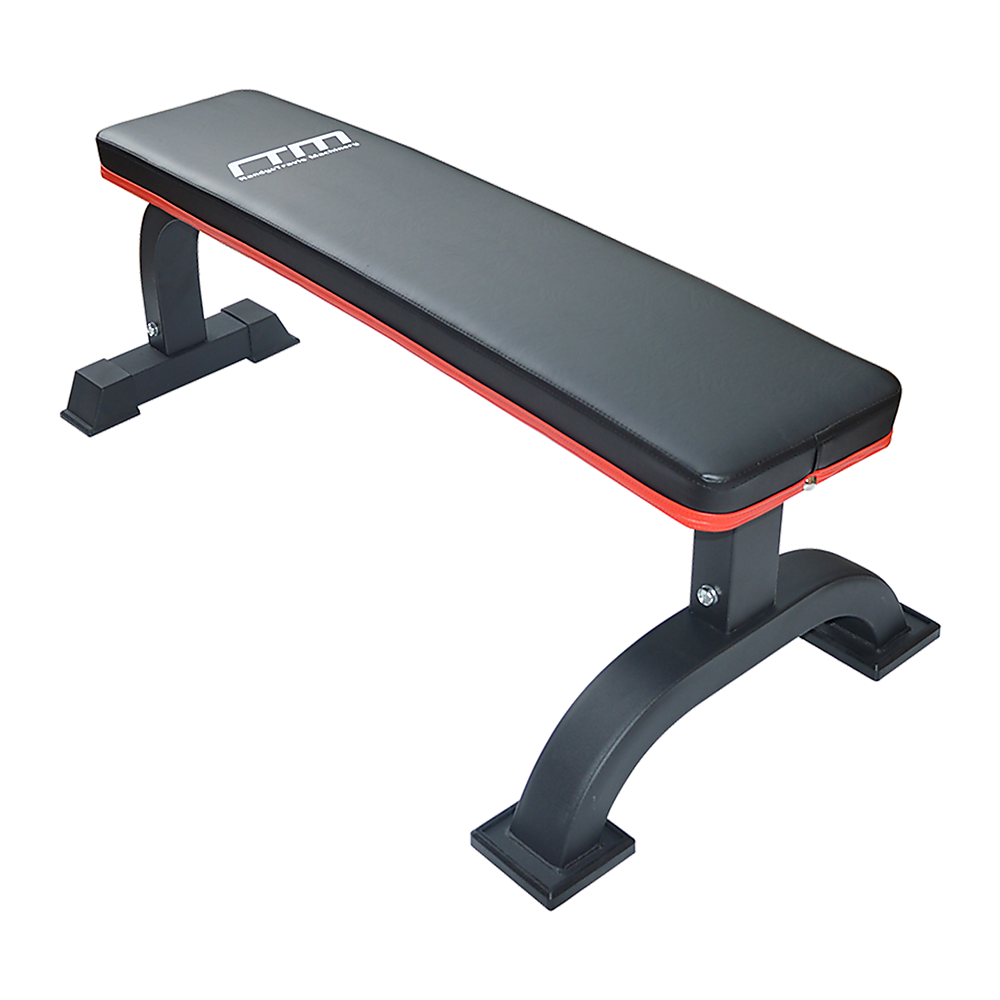 Commercial flat weight lifting bench by Online Fitness Depot with sturdy frame and padded surface for strength training exercises.