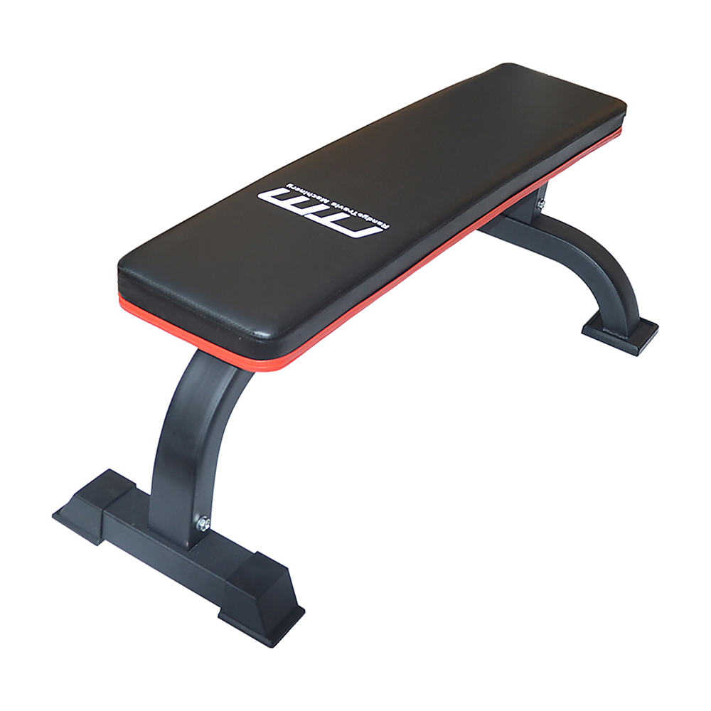 Commercial flat weight lifting bench by Online Fitness Depot, sturdy gym equipment for strength training and exercise routines.