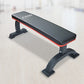 Commercial flat weight lifting bench by Online Fitness Depot with padded surface and sturdy metal frame for gym workouts.