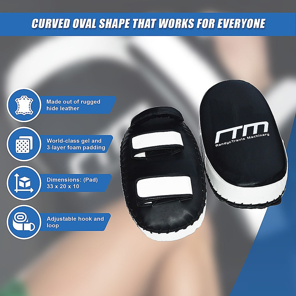 Curved MMA kick boxing pads from Online Fitness Depot, used for Muay Thai, boxing, and martial arts training.