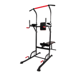 Online Fitness Depot Power Tower with pull-up bar, dip station, and weight bench for home gym workout and strength training.