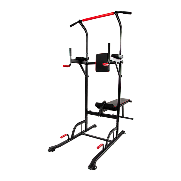 Online Fitness Depot Power Tower with pull-up bar, dip station, and weight bench for home gym workout and strength training.