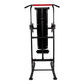 Power Tower home gym equipment with pull-up bar, dip station, and weight bench for strength training and fitness workouts.