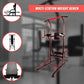 Power Tower pull-up and dip station with weight bench and multi-function gym equipment for home fitness workouts.