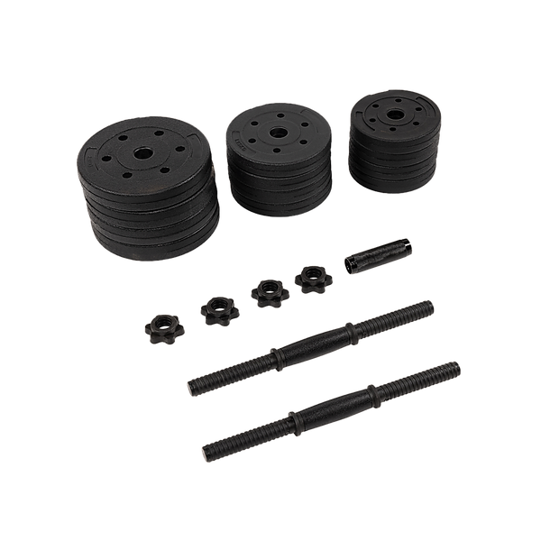 20kg dumbbell set with adjustable weights, fitness bar, and plates for home gym strength training from Online Fitness Depot.