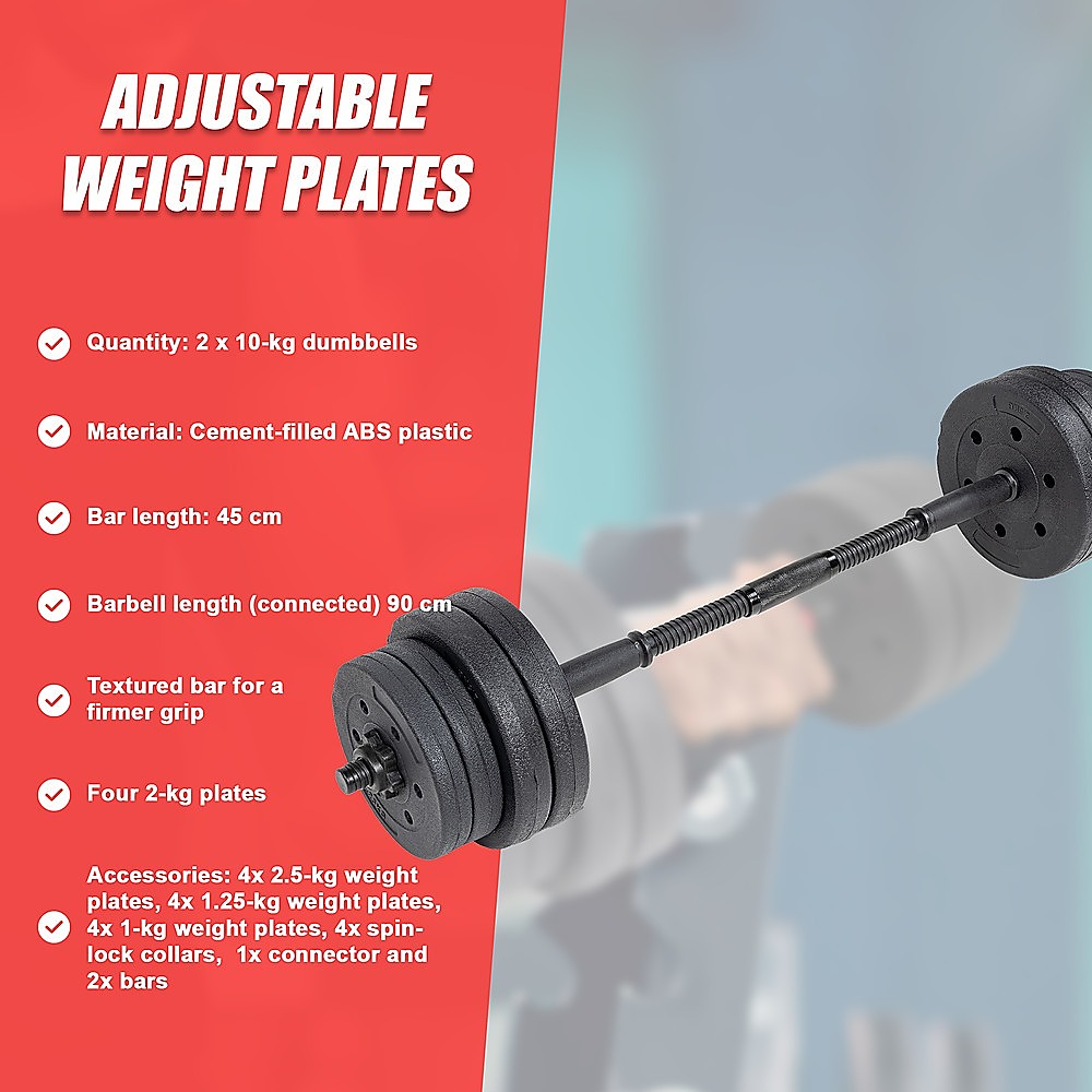 20kg dumbbell set with adjustable weights and bar for home gym fitness exercises by Online Fitness Depot