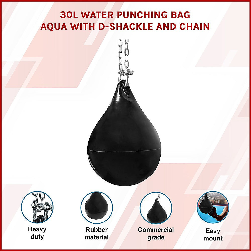 30L Aqua Water Punching Bag by Online Fitness Depot with D-shackle and chain for boxing and martial arts training.
