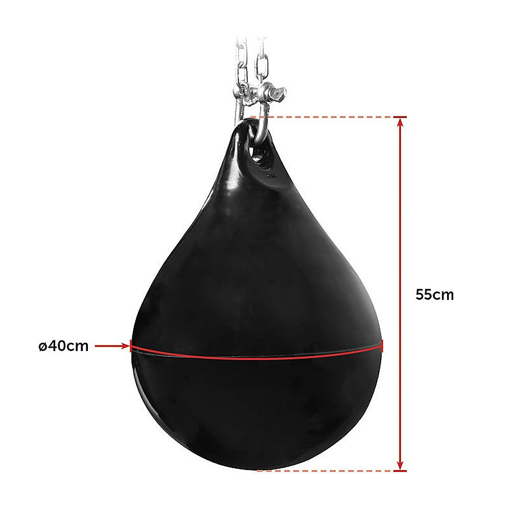 30L Aqua water punching bag with D-shackle and chain for boxing and martial arts training, designed for fitness and workout routines.