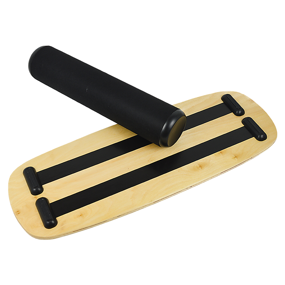 Balance board trainer with stopper and wobble roller for yoga and fitness exercises, designed by Online Fitness Depot.