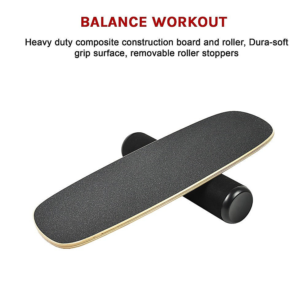 Balance board trainer with stopper and wobble roller for yoga, Pilates, and fitness exercises by Online Fitness Depot.