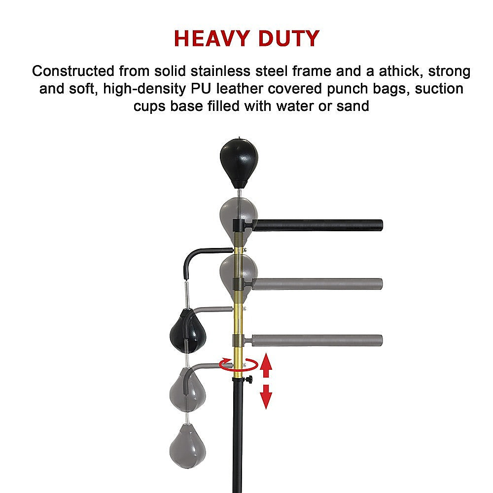 Free standing punching bag speedball from Online Fitness Depot for boxing and reflex training, standing on a gym floor.