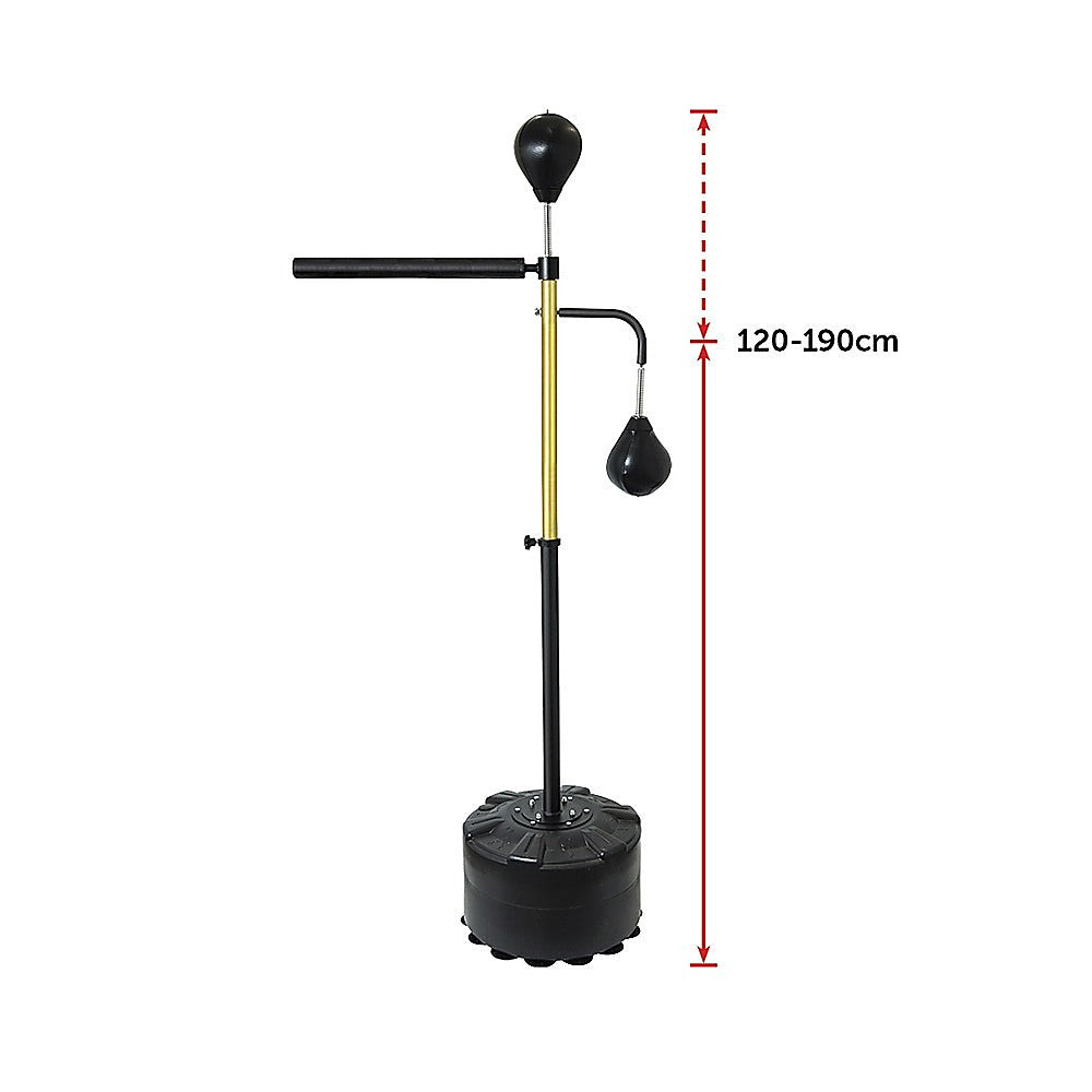 Free standing boxing reflex punching bag from Online Fitness Depot, used for speedball training and martial arts workouts.
