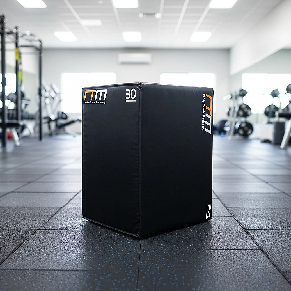 Online Fitness Depot 3-in-1 foam plyo jump box for plyometric exercises, featuring multiple height options for versatile workouts.