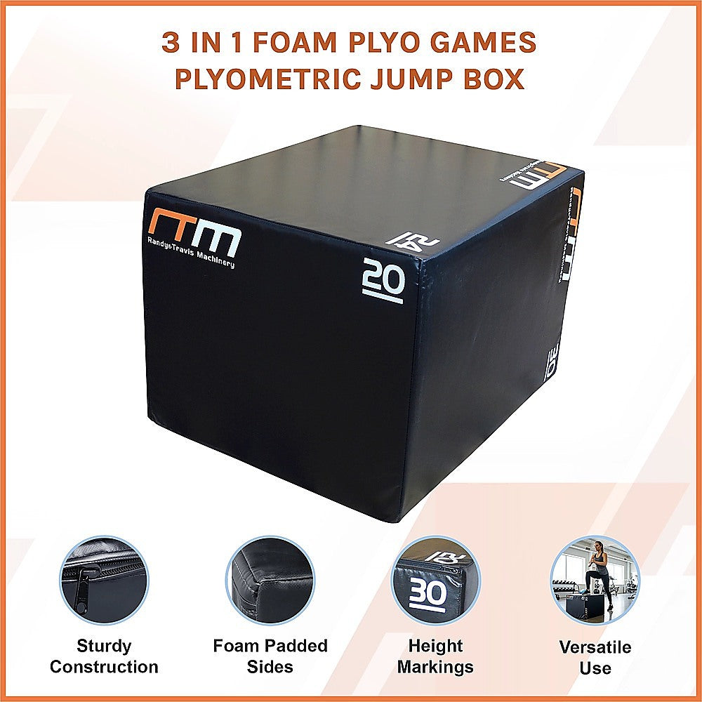 Online Fitness Depot 3-in-1 foam plyo jump box for exercise and gym workouts, featuring multi-height plyometric training.