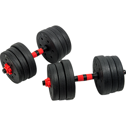 Online Fitness Depot 20kg adjustable rubber dumbbell set with barbell for home gym and weightlifting exercises.