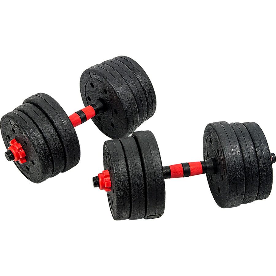 Online Fitness Depot 20kg adjustable rubber dumbbell set with barbell for home gym and weightlifting exercises.