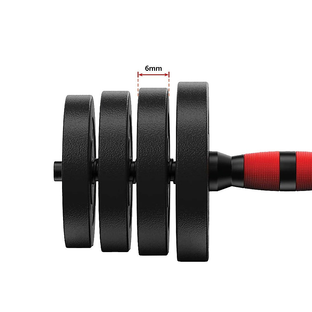 20kg adjustable rubber dumbbell set with barbell for home gym exercise, featuring weight plates and handle from Online Fitness Depot