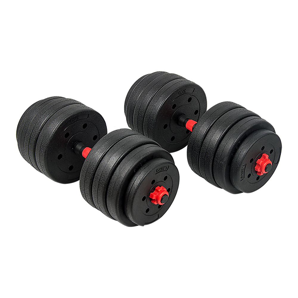 Adjustable 40kg rubber dumbbell set with barbell for home gym workouts, featuring weight plates and handles from Online Fitness Depot.