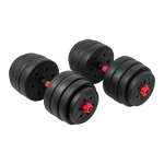 Adjustable 40kg rubber dumbbell set with barbell for home gym workouts, featuring weight plates and handles from Online Fitness Depot.