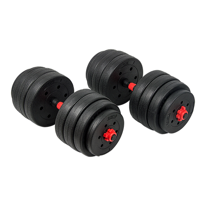 Adjustable 40kg rubber dumbbell set with barbell for home gym workouts, featuring weight plates and handles from Online Fitness Depot.