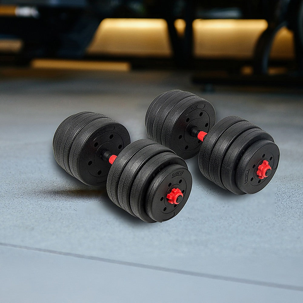 40kg adjustable rubber dumbbell set with barbell for home gym, featuring weight plates and grip handles from Online Fitness Depot.