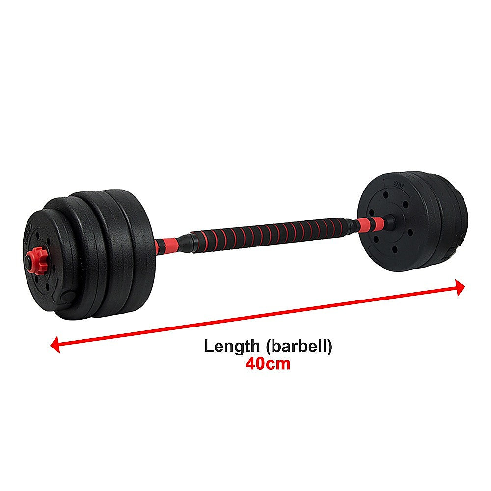 40kg adjustable rubber dumbbell set with barbell for home gym workouts, featuring weight plates and handles from Online Fitness Depot.