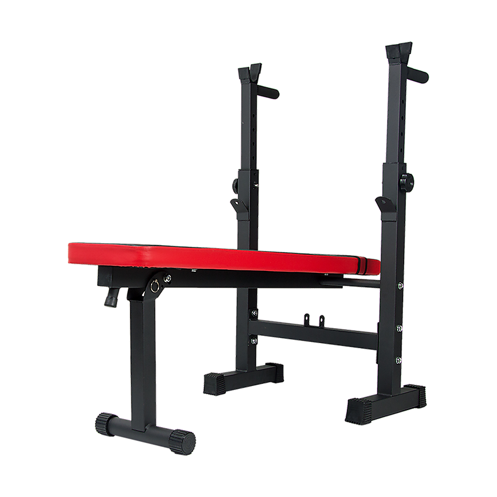 Folding flat weight lifting bench by Online Fitness Depot, used for home workout exercises and strength training.