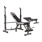 Multi station home gym weight bench with leg press and fitness accessories from Online Fitness Depot, ideal for full-body workouts.