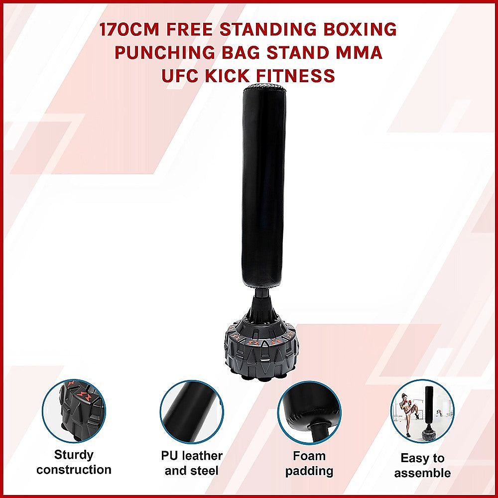 Free standing 170cm boxing punching bag stand for MMA and UFC training, designed for kickboxing and martial arts workouts.