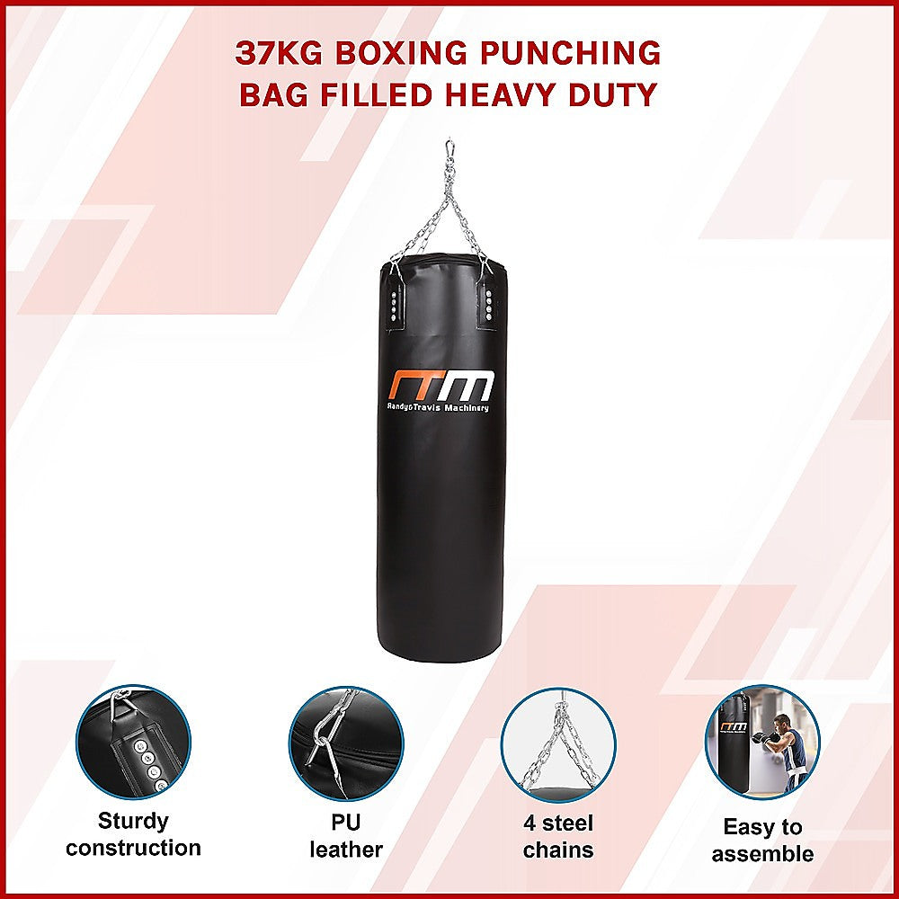 Heavy-duty 37kg boxing punching bag filled with durable material for boxing and martial arts training, from Online Fitness Depot.