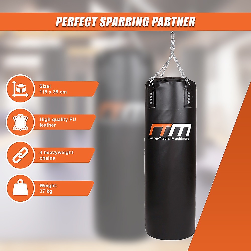 Heavy-duty 37kg boxing punching bag from Online Fitness Depot, filled and ready for boxing and martial arts training.