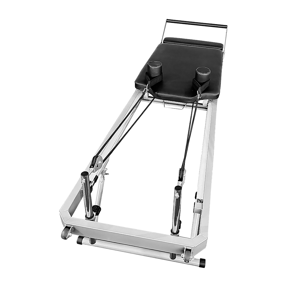 Foldable Pilates Reformer Machine by Online Fitness Depot, compact exercise equipment for Pilates workouts and fitness training.