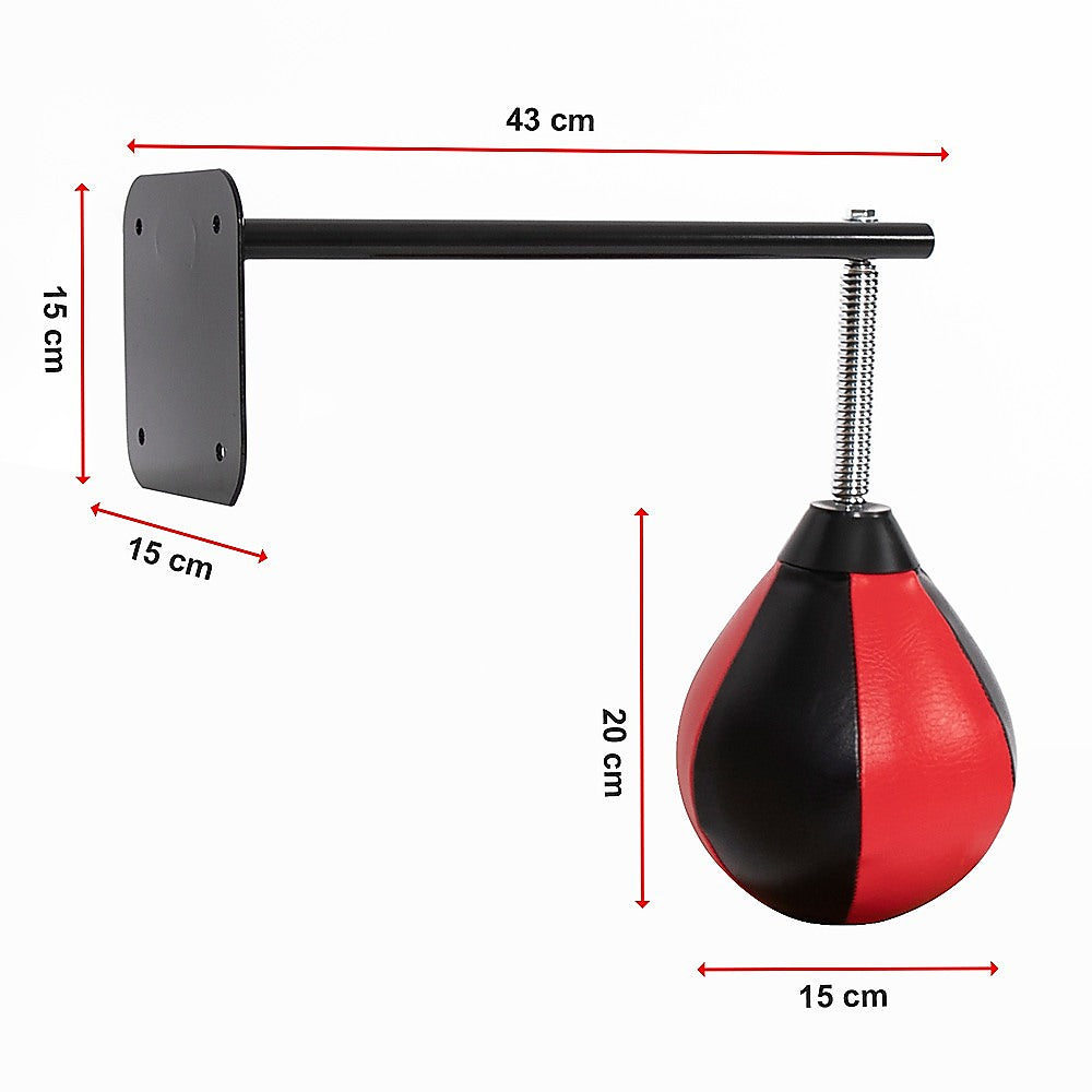 Speed bag boxing punching bag wall mount for reflex training, shown attached to a gym wall with a sleek design.