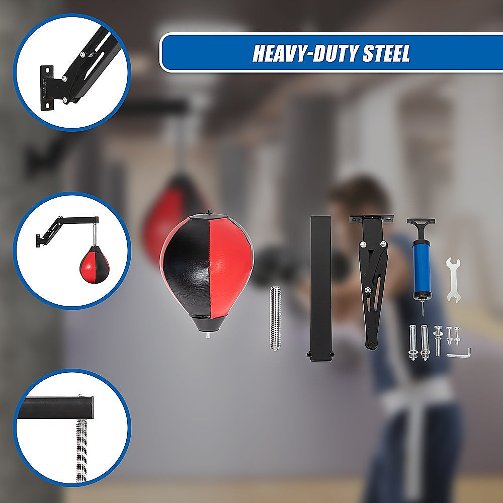Online Fitness Depot speed bag punching boxing bag wall mount for reflex training, shown mounted on a gym wall.