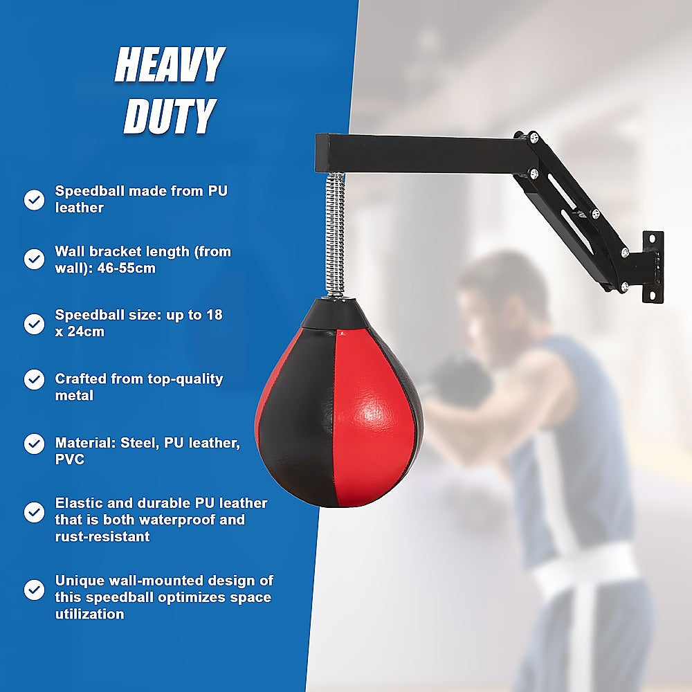Speed bag punching boxing bag wall mount for reflex training, shown mounted on a wall in a gym setting.