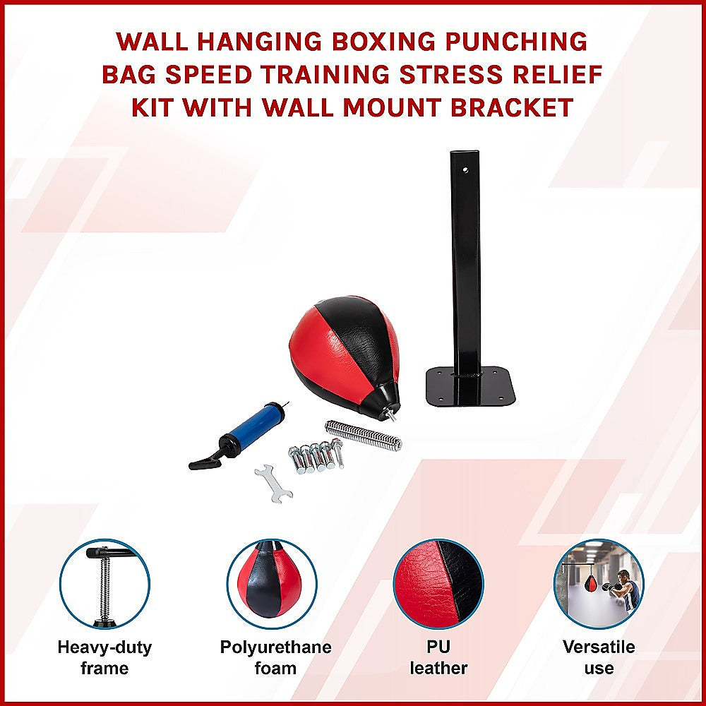 Wall hanging boxing punching bag speed training stress relief kit with wall mount bracket, suitable for boxing and martial arts workouts.