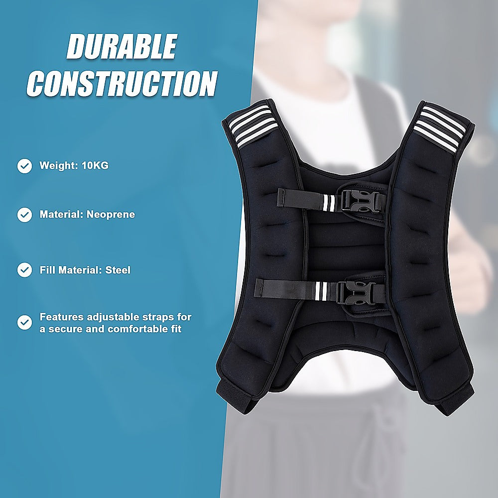 10kg weighted vest for gym exercise and fitness training, designed for strength, weight loss, and sports training by Online Fitness Depot.