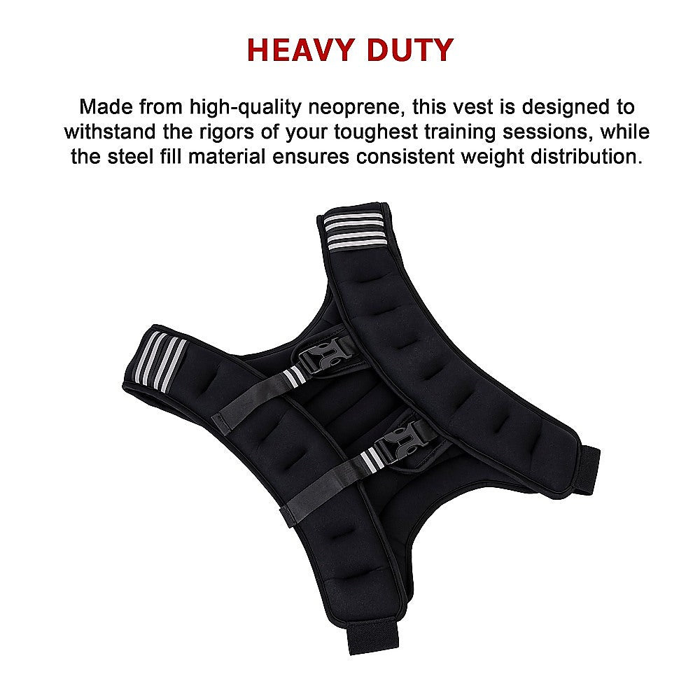 Online Fitness Depot 10kg weighted vest for gym workouts, exercise, fitness training, and weight loss, shown on a model.