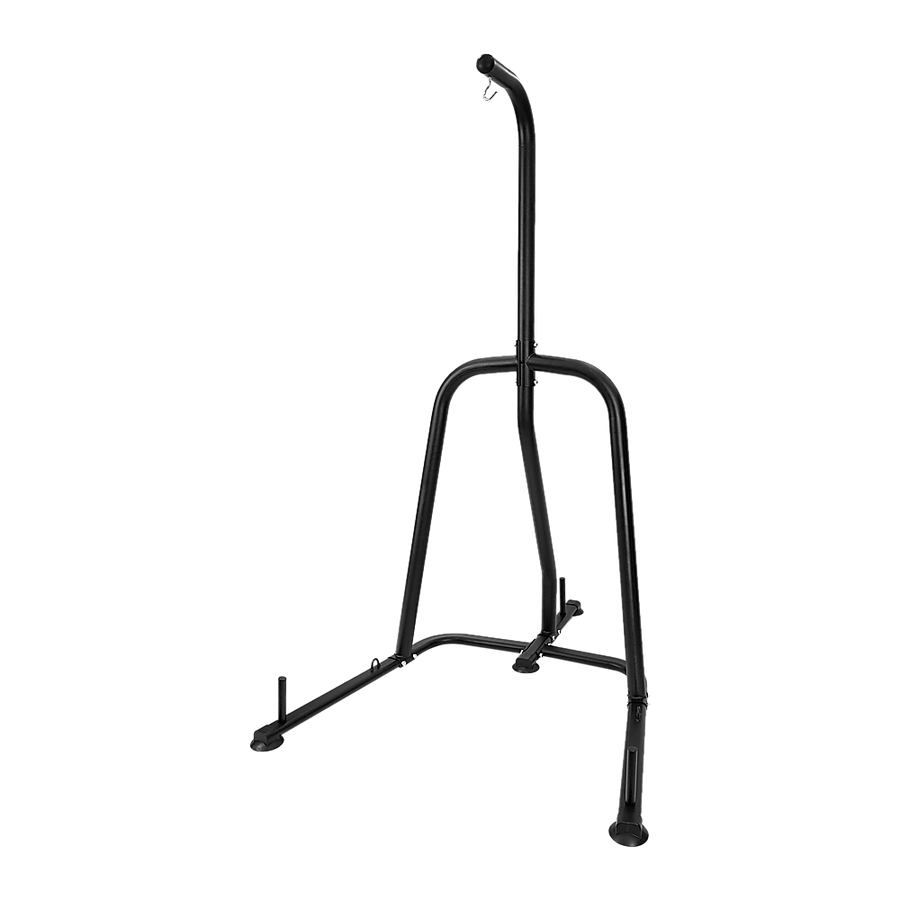 Single-station boxing punching bag stand by Online Fitness Depot for gym and martial arts training, sturdy metal frame with heavy bag attached.